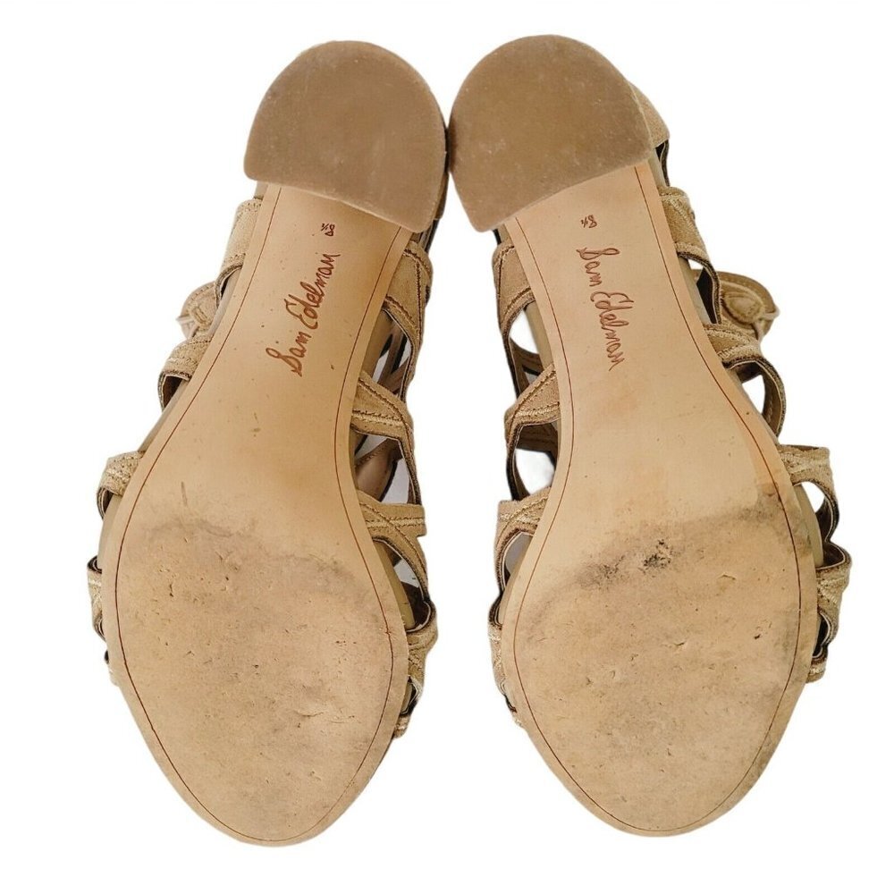 SAM EDELMAN Sz 8.5 Yeager Bootie Cage Leather Sandal Oatmeal Cutout Block Heel - Picture 8 of 9